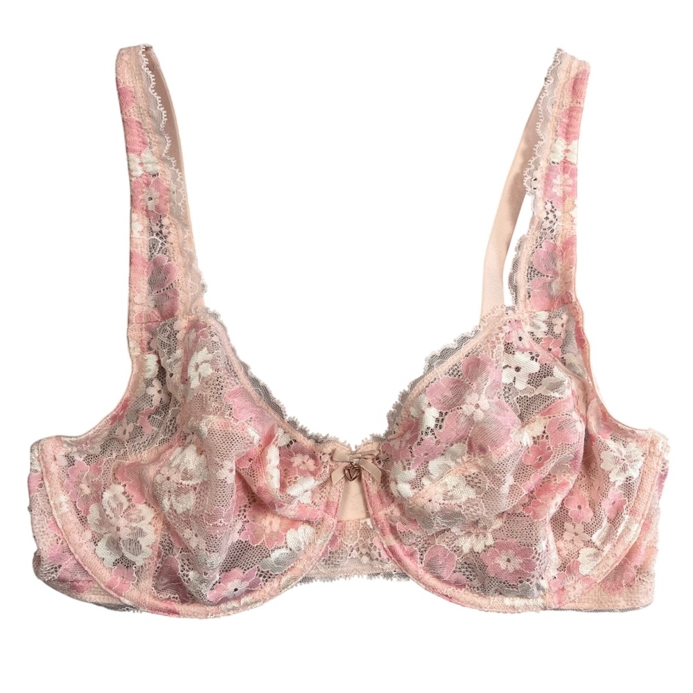 Victorias Secret Body By Victoria Unlined Demi Bra Pink Floral Lace 36DD Boudoir